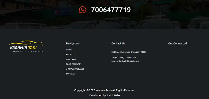 kashmirtaxis website made by kashmiri Developer Shakir Baba